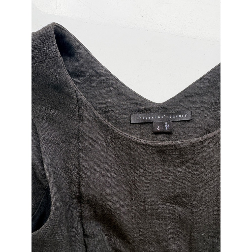Theyskens Theory Black Wool Linen Blend Sleeveless Mini Dress with Pockets 2 - Picture 4 of 6